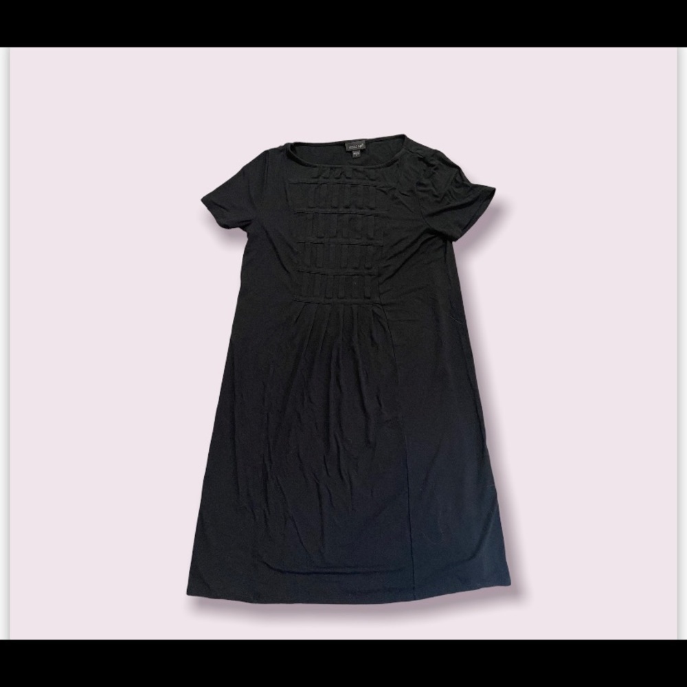 J Jill Wearever Collection S Black Short Sleeve Front Detail Pleat Jersey Dress